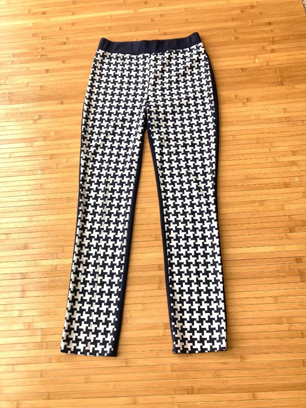 Joseph Ribkoff Houndstooth Pull-on Pants Stretch Womens 6 Navy White